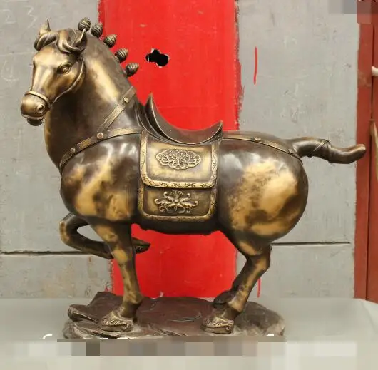 

song voge gem S6054 23" Tang Dynasty Art Chinese FengShui Pure Bronze War Horse Statue Sculpture Set