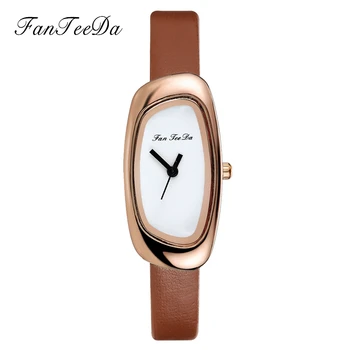 

FanTeeDa Brand Leather Quartz Watches Fashion Women Casual Bracelet Wristwatches Rose Gold Simple Dial Sport Watch Clock