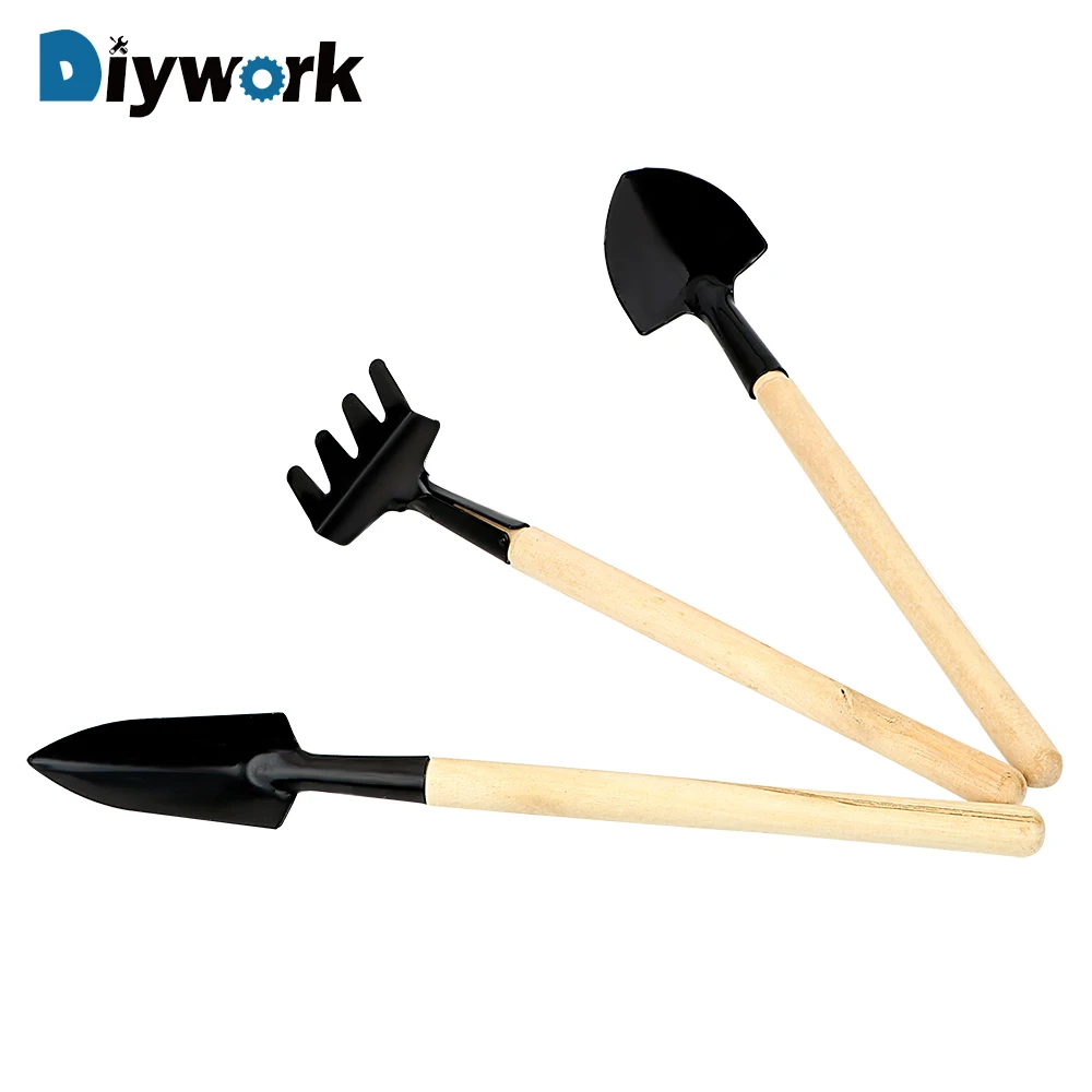 

DIYWORK 3pcs/Set Gardening Tool Mini Spade Shovel Harrow Set Hand Tool Set Wooden Handle Iron Potted Plants Maintenance Set