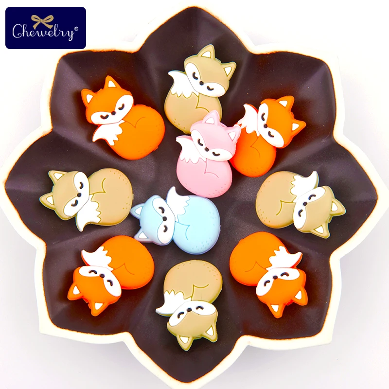 

3PC Baby Silicone Teether Bead Fox Rodent Teething DIY Nursing Bracelets Gift Food Grade Perle Silicone Pacifier Clip Chain Toys
