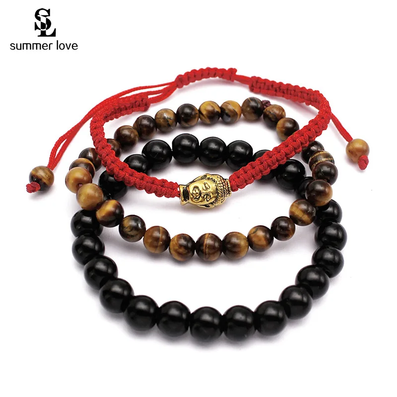 

Trendy Handmade Braided Buddha Charms Bracelets 8mm Tiger Eye Stone Beaded Bracelet Set for Women Men Prayer Jewelry Lucky Gift