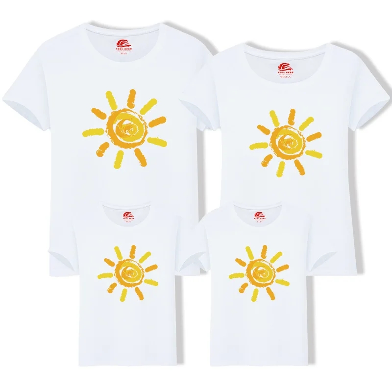 Family Matching Outfit Summer Short Sleeve T Shirt Top Clothes Cotton Mother Father Son daughter Dresses Sun Painting LD10269