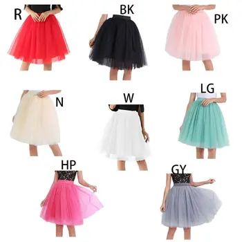 

Womens 5 Layers Mesh Midi Long Tutu Skirt Solid Color High Waist Pleated A-Line Ballet Dance Costume Dress Petticoat Underskirt