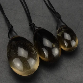 

Newest 3PCS/set Drilled Natural Smokey Quartz Crystal Yoni Egg for Muscle Exercise Jade Egg Health Massage Gemstone Pendant Gift