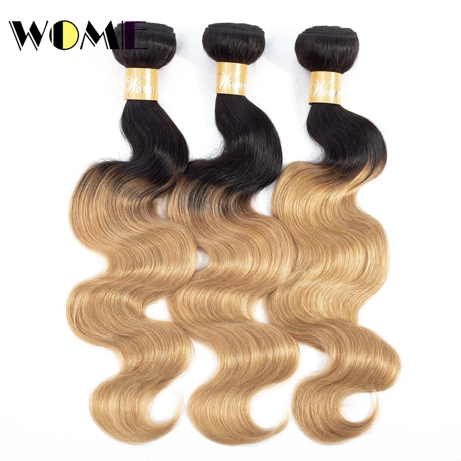 

Ombre Human Hair Bundles Brazilian Body Wave Black and Blonde Bundles Pre-colored 1b/27 &1b/30 Non-remy 100% Human Hair Weave
