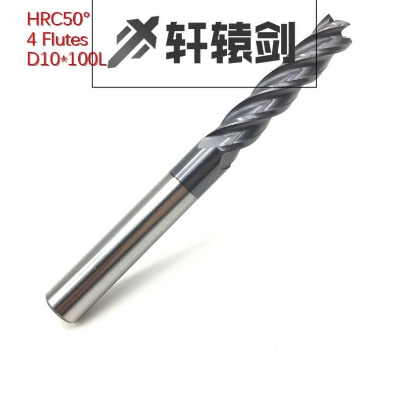 

HRC50 4 flute D10-100L 1PCS Solid carbide flattened end mills with straight Slim