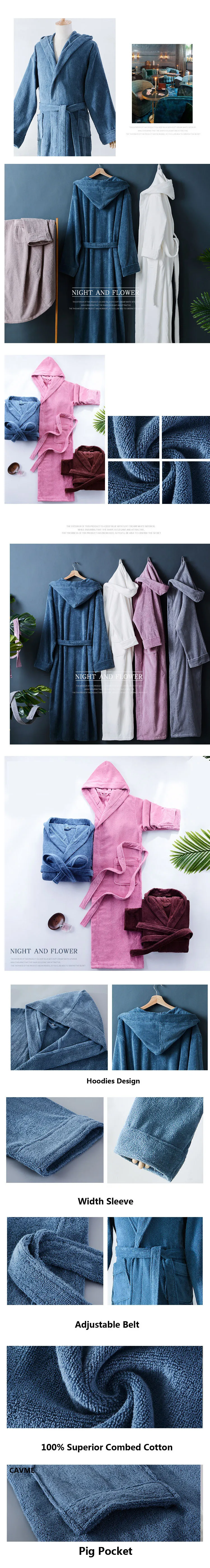 Зимний банный халат из хлопка и махровой ткани, женское кимоно, мужской длинный халат размера плюс, ночная рубашка с капюшоном