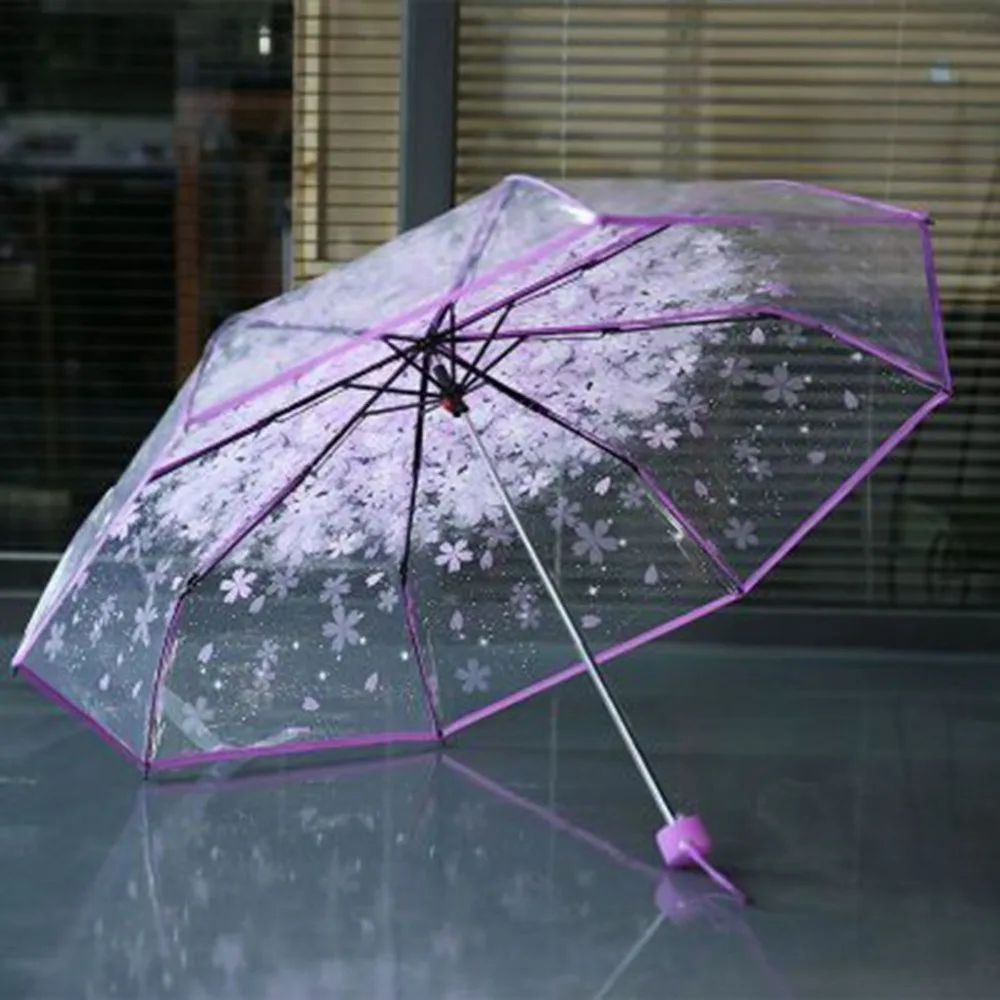 Компактный складной Вишневый зонтик, прозрачный зонтик, три складных 8 ребра, ветрозащитные зонты для женщин, Зонт от дождя, Новинка
