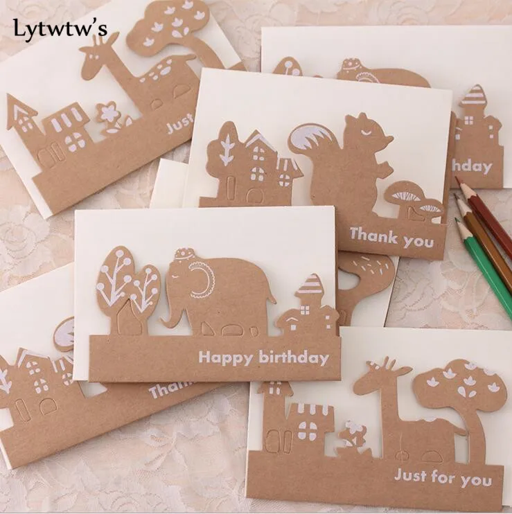 

1 Pieces Lytwtw's Korean Creative Kawaii Cartoon Animals Exquisite Blessing Envelope Greeting Birthday Cards