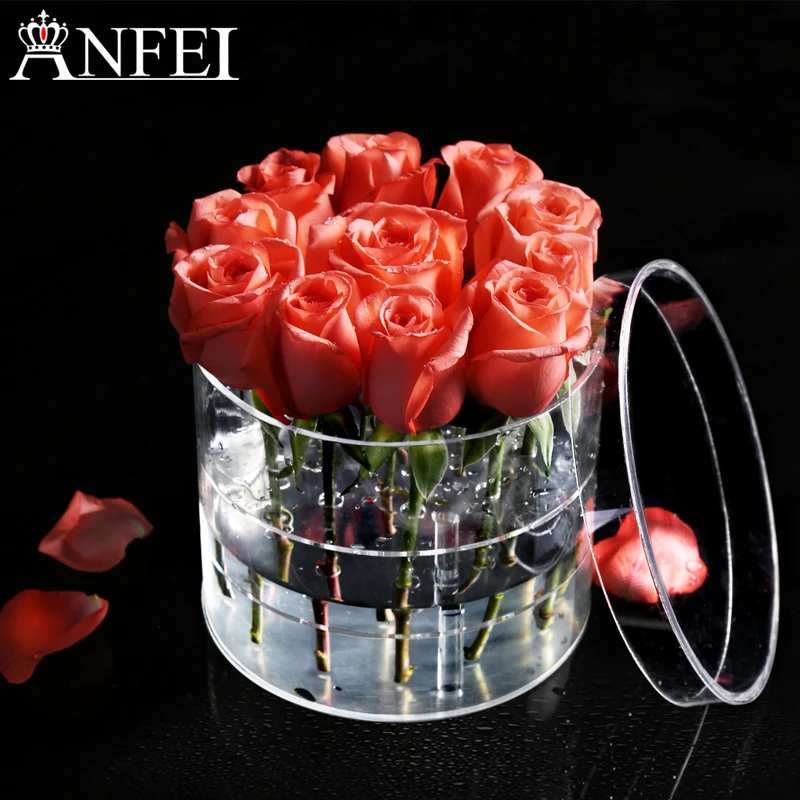 

Valentine's Day flower box Acrylic round flower box hot sale Round Clear rose box creative birthday gift jewelry display C217-6