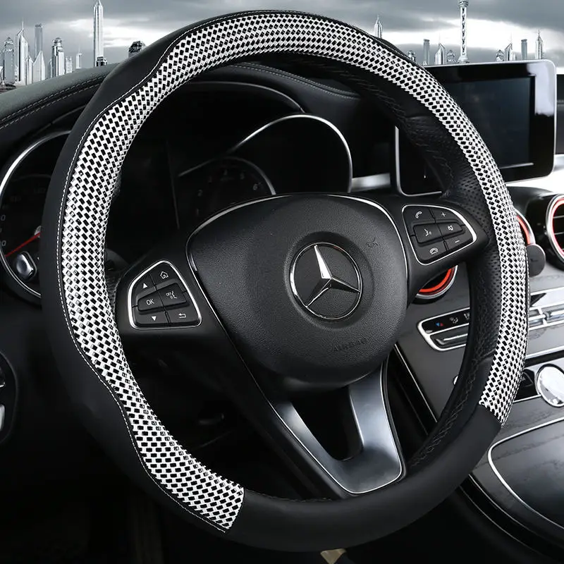 Shiny Leather Car Steering Wheel Cover Durable Breathable Anti slip