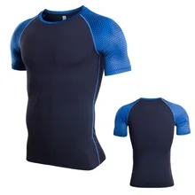 Круглый воротник тренажерный зал Для мужчин спортивной Фитнес костюм колготки теннис футбольные майки работает тренажерный зал Для мужчин футболка спортивная