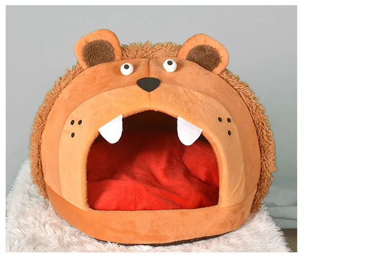 Lion Shape Cat Bed Pet House Soft Long Plush Cat Mat Dog Bed for Small Dogs Cats Nest Winter Warm Sleeping Bed Puppy Mat