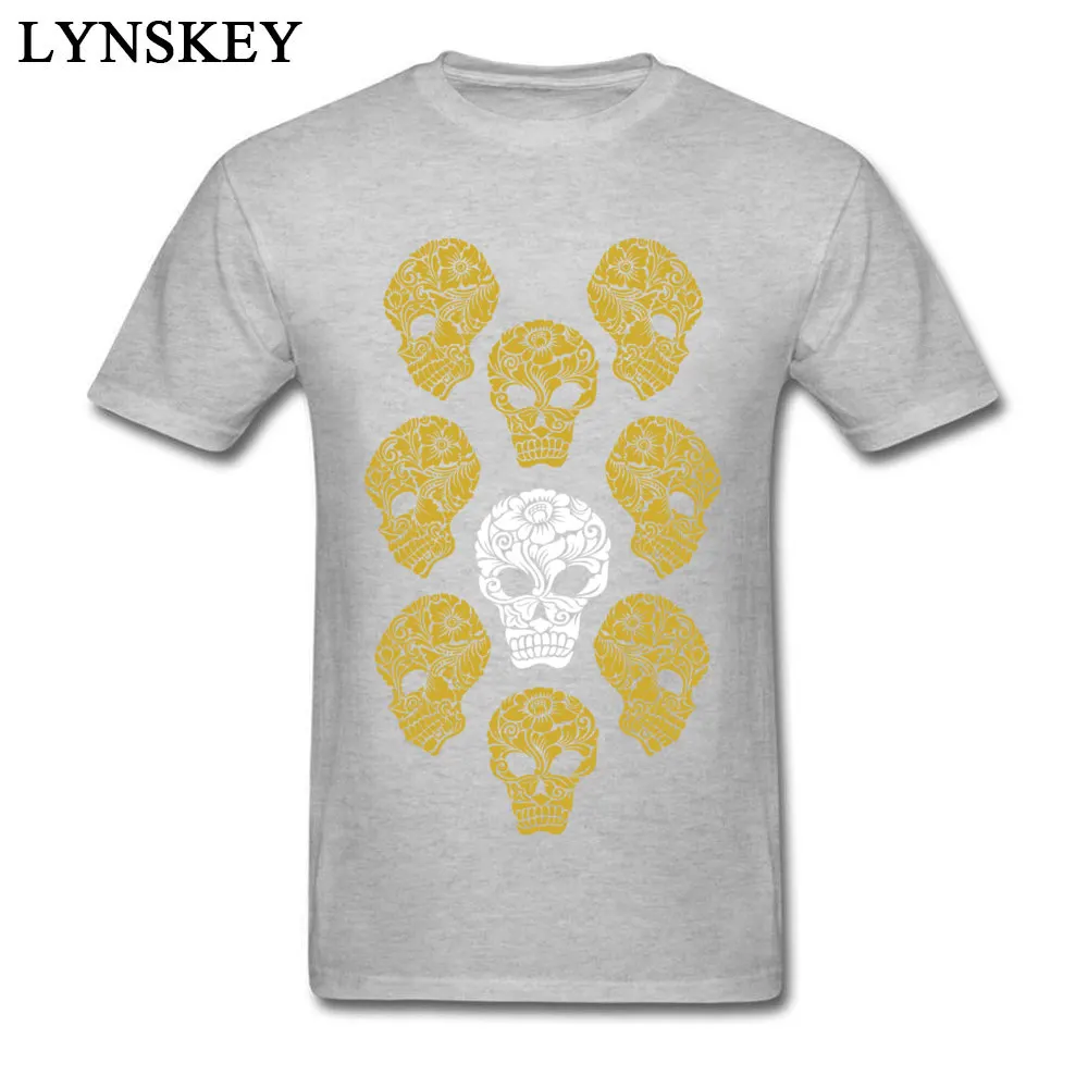 100% Cotton Men Short Sleeve T-Shirt Printed On Tops Tees Cheap Design Crewneck Tee Shirts White and gold skull heads White and gold skull heads grey