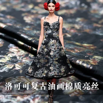 

Beautiful vintage oil painting silk high-end fashion fabrics spring and autumn dress professional clothing custom cloth