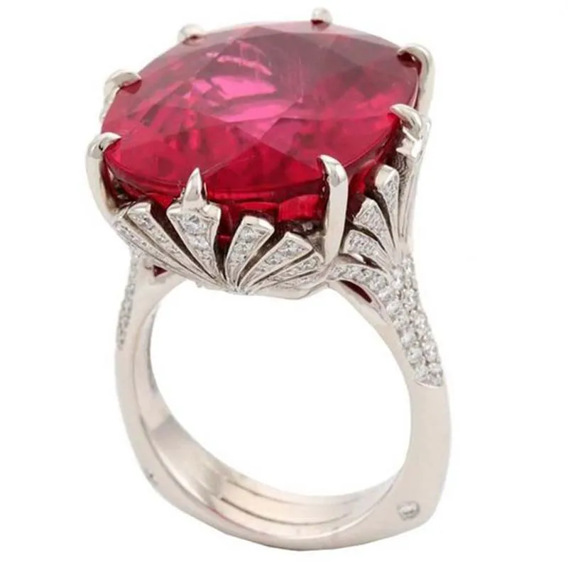 

Gothic Exaggerated Inlaid Egg-shaped Zircon Women Red Rings Trendy Simple Engagement Wedding Rings With Big Stone Jewelry Z5M033