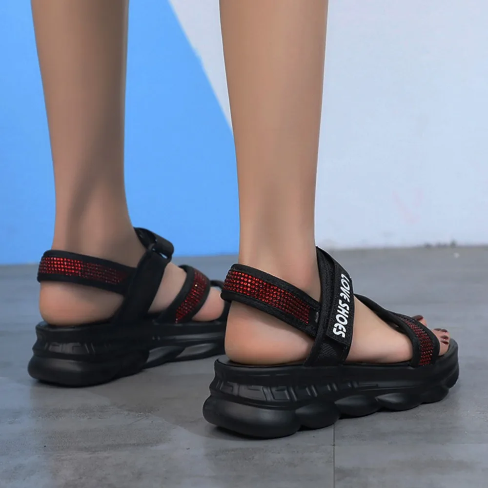 2019 Women's pine high heel sandals fabric casual open toe sandals crystal ladies sandals letters thick gladiator sandals 40J2 (6)