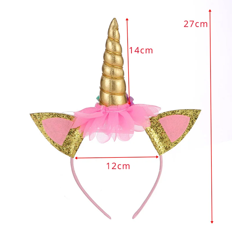 Лента для девочек на день рождения атласный Шелковый бант Единорог Рог повязка на голову для девочек 1 день рождения Декор Единорог вечерние детская лента для волос Декор для душа - Цвет: 1pcs hair band