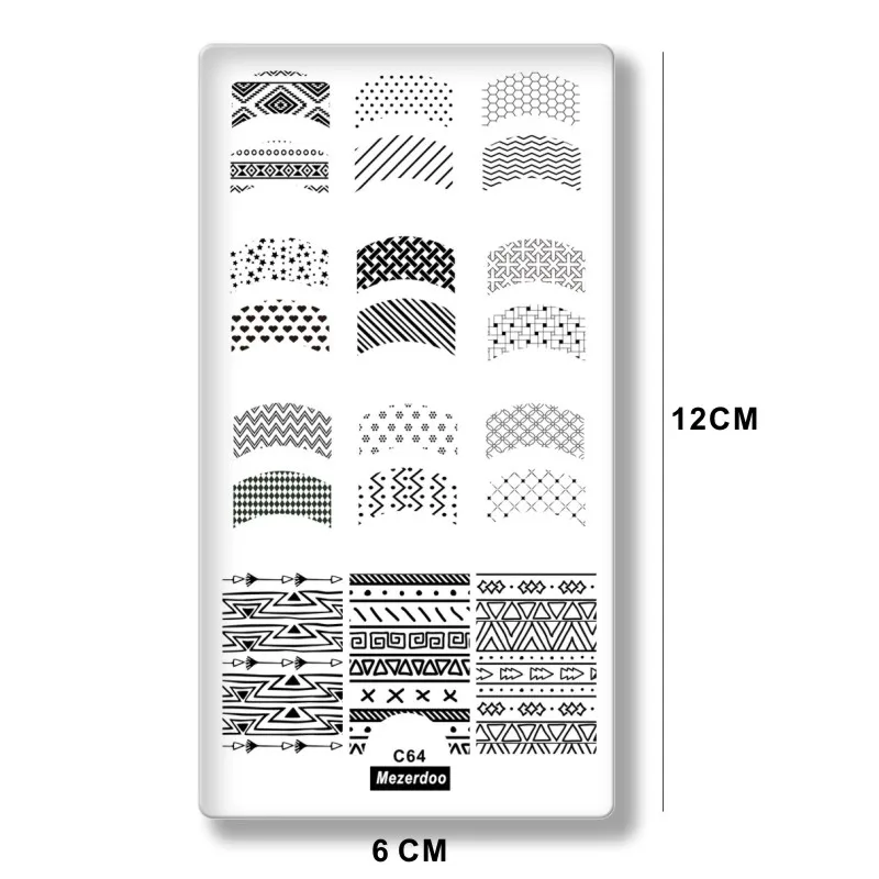 Французский стили советы художественный штамп с изображением для ногтей пластины-шаблоны польский штампы маникюрные линии ажурные Майя символ шаблон изображения C64