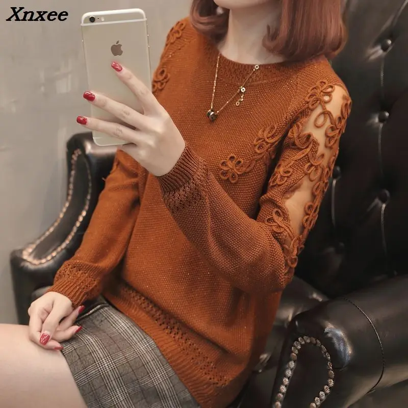 2018 New Spring Autumn Sweater Pullover Fashion Long Sleeve Plus Size Loose Hollow Out Flower Knitted Shirts Tops A314 Xnxee 2018 New Spring Autumn Sweater Pullover Fashion Long Sleeve Plus Size Loose Hollow Out Flower Knitted Shirts Tops A314 Xnxee