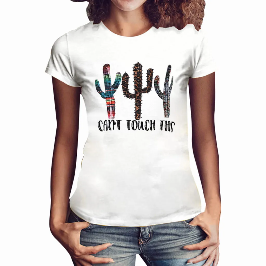

Avant-garde women's large size cactus printing simple shirt short-sleeved T-shirt round neck casual comfortable shirt top