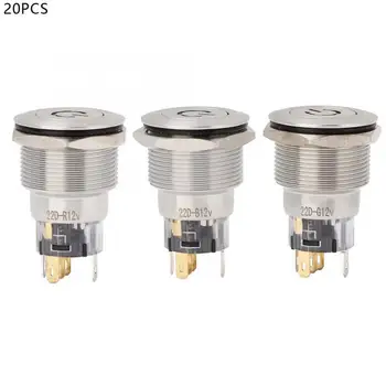 

20Pcs 22mm Automatic Reset Flat Head with Power Supply Label Stainless Steel Button Switch BEM-22-11D 12VDC