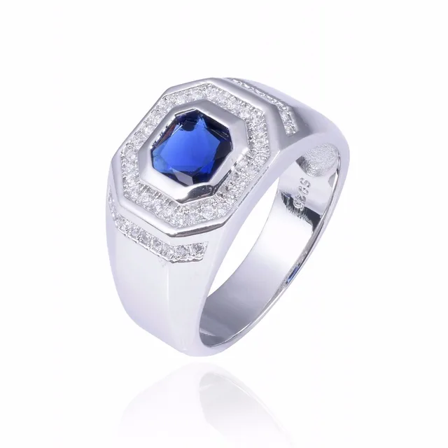925 Silver Comfort Fit Mens Wedding Bands Sapphire Gemstone Ring