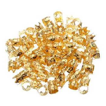 

100pcs Adjustable Crown Hair Braid Dread Dreadlock Metal Beads Crown Hollow Out Design Hair Cuffs Clips Ring Tube Gold Jewelry