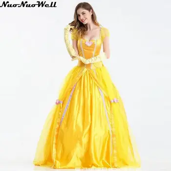 

Fantasia Women Halloween Adults Emma Waston Role Playing Deluxe Belle Yellow Long Dress Beauty and the Beast Belle Costume