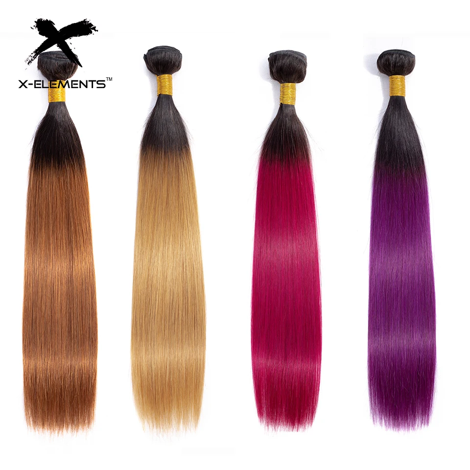X-Elements Hair Ombre Peruvian Straight Hair Bundles Non Remy Ombre Hair Extensions 1 3 4 Pcs Two Tones Color Hair Weave Bundles (1)
