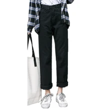 Женские черные джинсы с высокой талией, весенние повседневные Прямые свободные джинсы скинни, модные корейские Стрейчевые джинсы, женские брюки