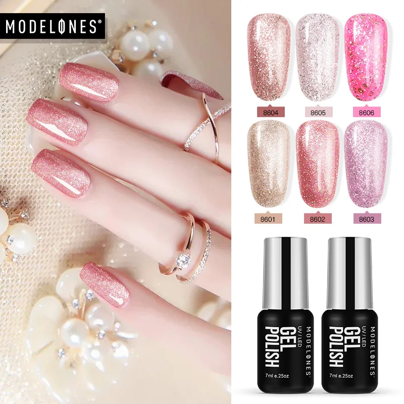 Modelones Rose Gold Nail Gel Polish Luminous Glitter UV