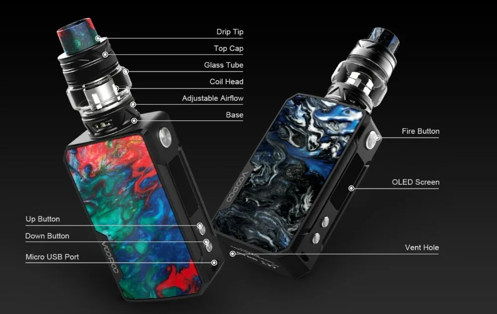 New Color VOOPOO Drag Mini Platinum Kit 117w Box Mod Vape 4400mah E Cigarettes 5ml UFORCE T2 tank P2/N1 Coils Mini Drag 2 Box