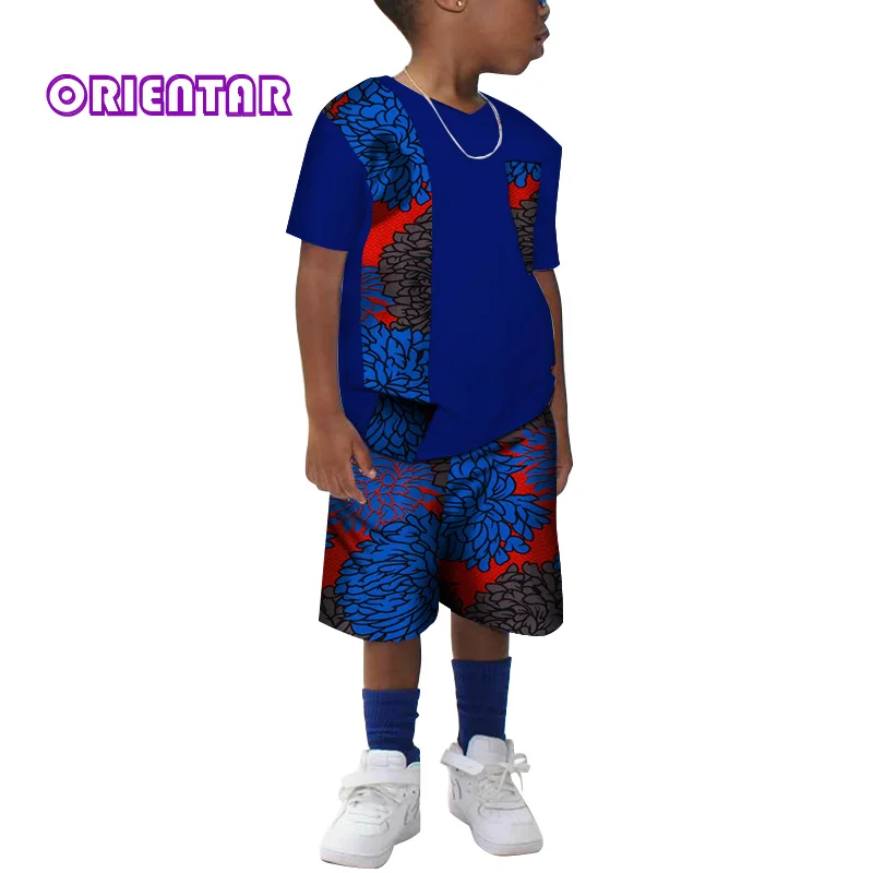 Детская одежда в африканском стиле комплект из 2 предметов, хлопковая футболка с короткими рукавами и штаны для мальчиков, одежда с принтом в африканском стиле Базен Риш, WYT214