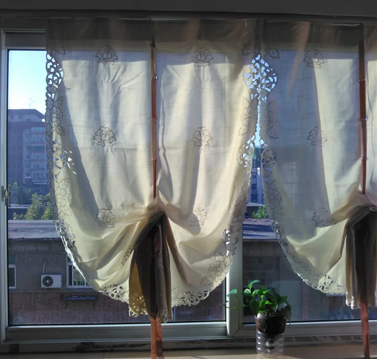 

Beautifully embroidered roses movements screens, pastoral balloon curtains, Roman blinds, bamboo linen cloth