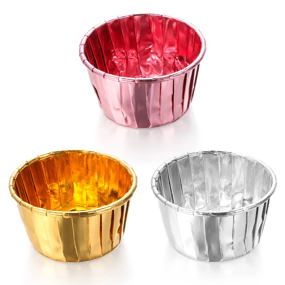 

50PC Gold/Silver Coated Paper Cupcake Wrappers Crimping Muffin Cases Cake Liner Cups Heat Resistant Baking Mold Accessories