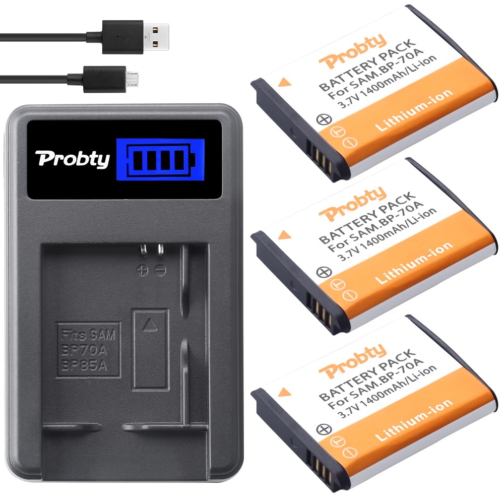 Probty 3X Bp-70A Bp70A Batterie + Caricabatterie Usb Per Samsung Es65 Es67 Es70 Pl100 Pl101 Pl120 Sl605 Sl50 Sl600 Sl630 Tl105 Tl110