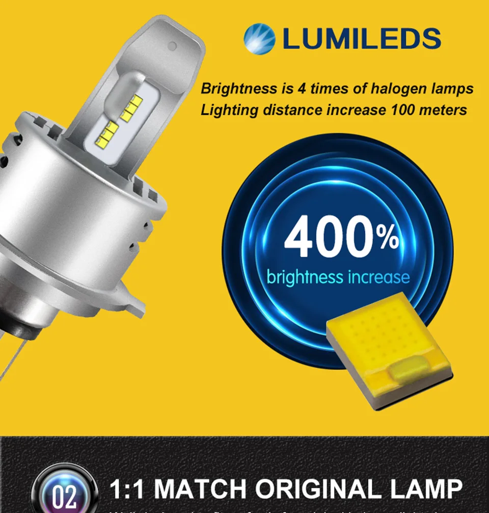 LED Car Lights H1 H4 H7 H11 9005 9006 Auto Headlamp Bulbs 12V 24V Cars Headlights 80W CREE LED Chips 6000K White Lamp (5)