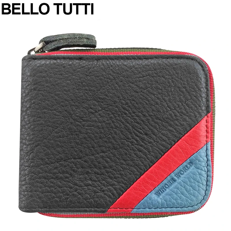 

BELLO TUTTI Genuine Leather Men's Wallet Zip-round Multifunction Short Purse Male Card Holder Pocket Bag Wallets