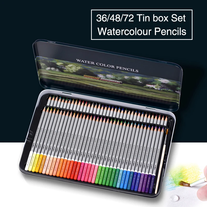

KNOW 36 48 72 Watercolor Coloured Pencils Set Tin box Water Soluble Colored Pencil For Gifts Writing Drawing School Art Supplies