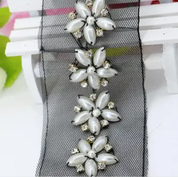 

6Yards Handmade Retro Luxury Pearl Beaded Lace Trim Embroidered Rhinestones Applique Mesh Lace Ribbon Belt For Wedding Dress