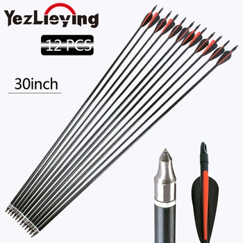 

12pcs 30" Archery Fiberglass Arrows 8mm w/ replaced Steel Point Arrowhead for Hunting Recurve Bow Shooting Target Practice