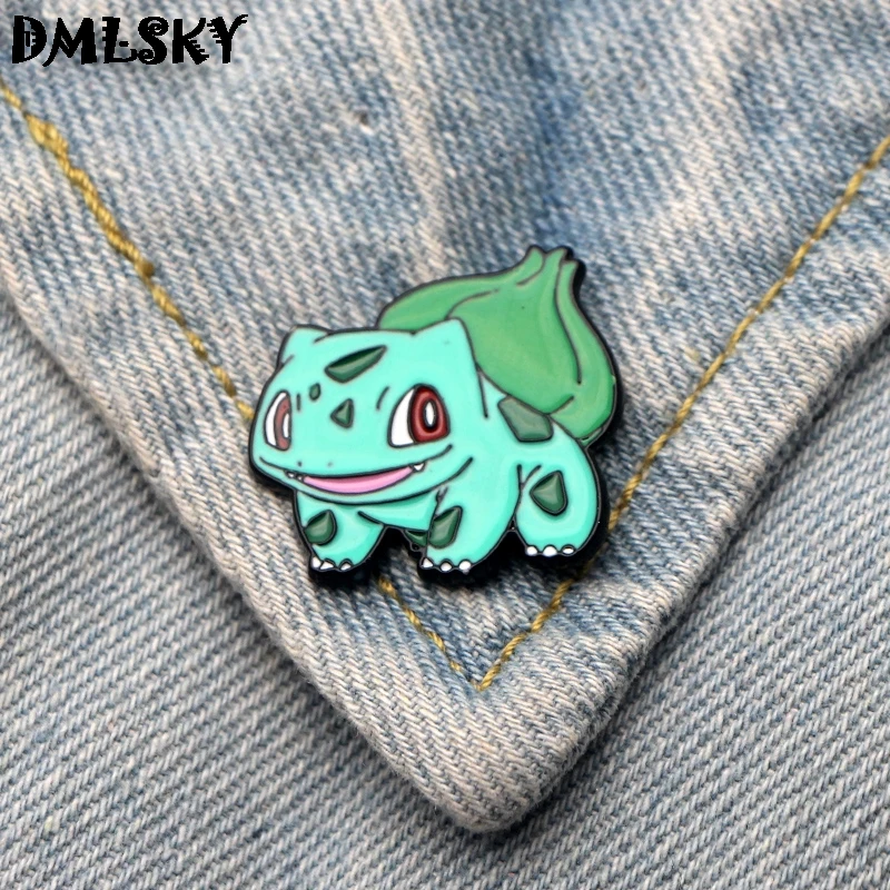 DMLSKY Bulbasaur смешная брошь металлический значок для женщин и мужчин эмалированные булавки броши для одежды сумки булавка для воротничка рубашки подарки M3062