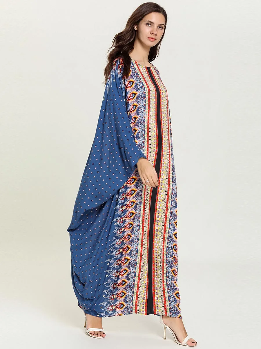 2019 женское мусульманское платье абайя с круглым вырезом и длинным рукавом летучая мышь плюс размер кимоно длинные халаты Jubah Дубай Ближний