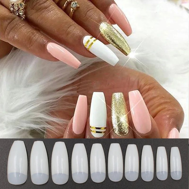 

New 500pcs Square Half Nail Tips Long Ballerina False Nails High Quality Transparent Natural DIY Artificial Plastic Nail Art Tip