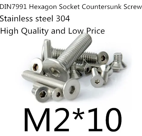 

1000pcs/lot DIN7991 Stainless Steel A2 M2*10 Flat head Hexagon Hex Socket Cap Screw