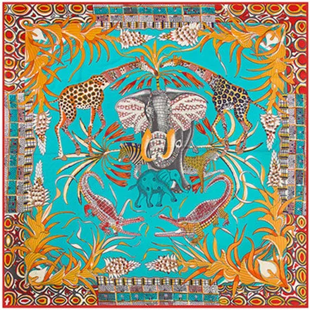 Квадратный шарф, брендовый женский саржевый шелковый шарф с принтом животных, слона, леопарда, жирафа, зимний шарф, большие квадратные шарфы, платок - Цвет: 4