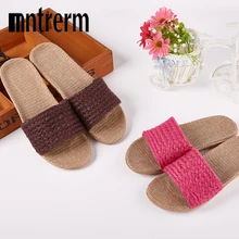 Mntrerm/ г. Новые Летние льняные тапочки женская и мужская домашняя обувь из хлопка и обувь изо льна на плоской подошве, Тапочки Размер 35-44, домашняя обувь для пар