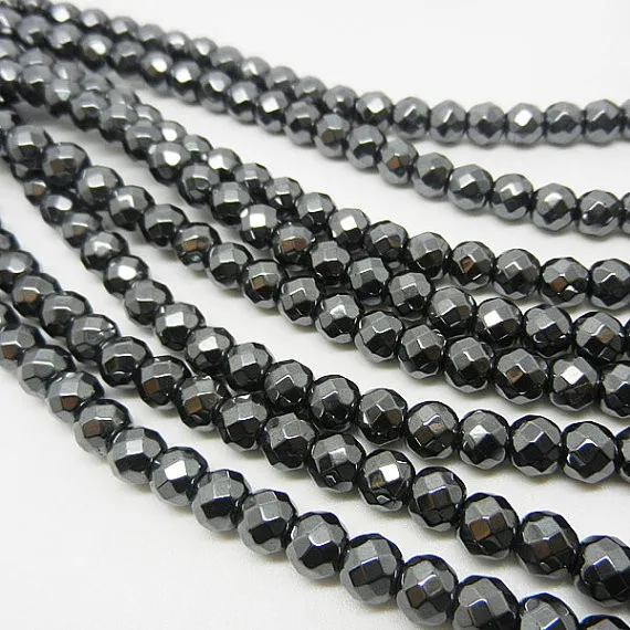 faceted Hematite NON-MAGNETIC Loose Round Bead