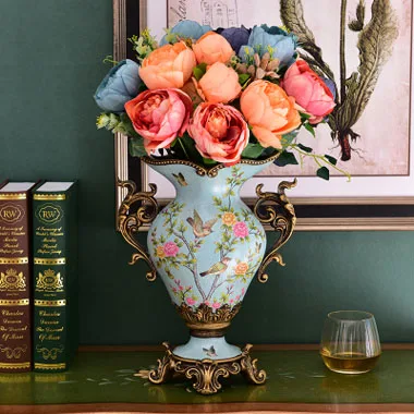 Ваза европейского стиля украшения, американский домашний стол, цветок и ТВ шкаф, роскошный мягкий Декор подарок, гостиная simulati - Цвет: VASE with  flower 04